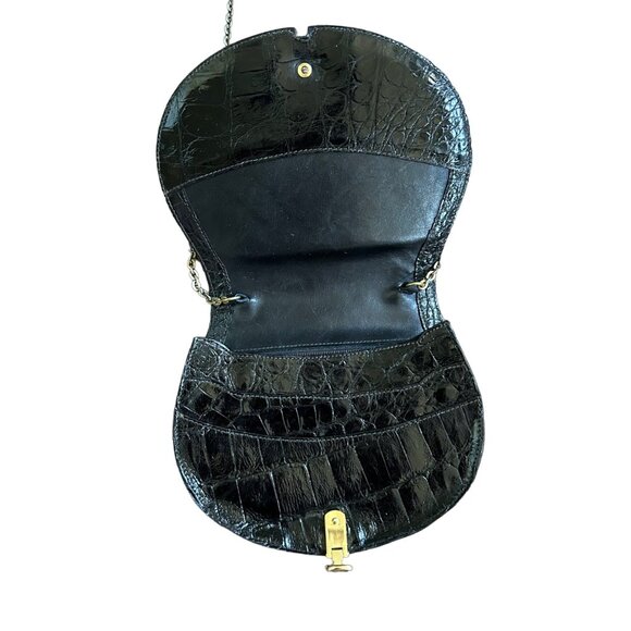 Vintage Black Leather Animal Print Embossed Crossbody Bag Chain Strap - Picture 5 of 11